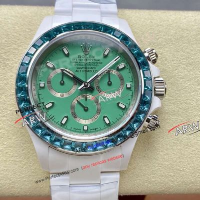 Rolex Daytona Green Dial Diamond Bezel White Ceramic Case Super Clone 4130 Watch